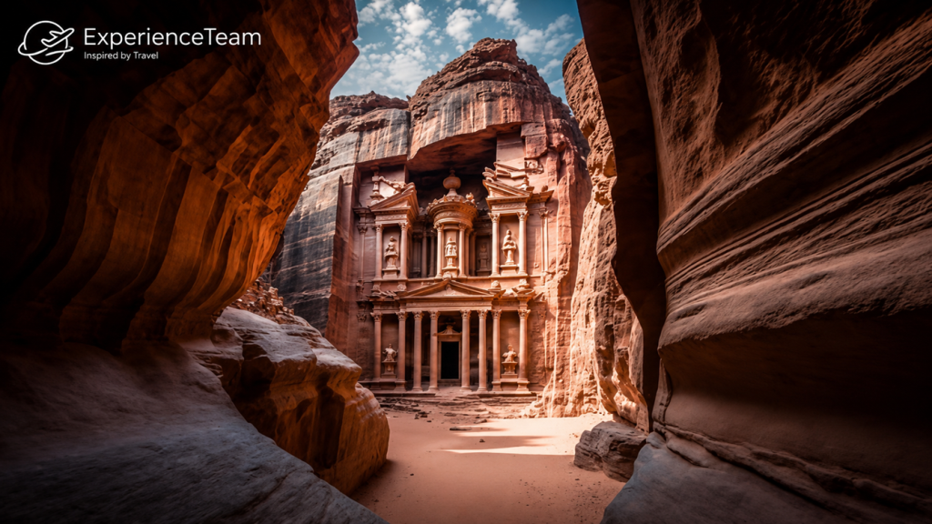 Petra, Iordania – Al Khazneh (Tezaurul) văzut prin canionul Siq